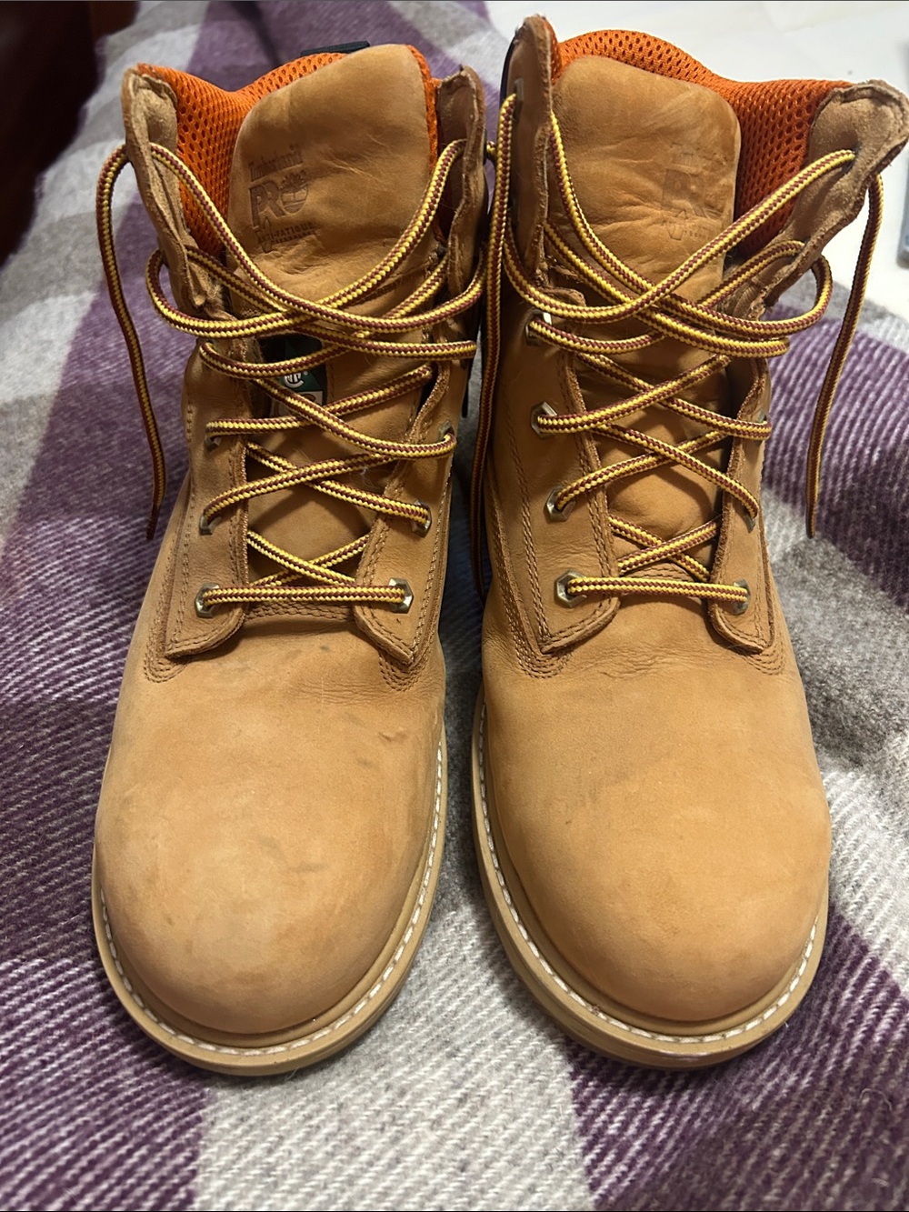 Timberland PRO Men's Tan Work Boots with Orange Lining and anti-fatigue soles